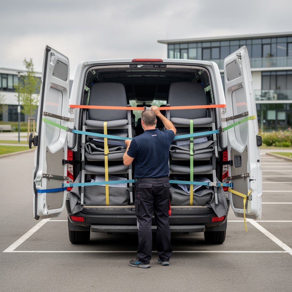 Transporter der Werkstatt bei der Lieferung reparierter Bürostühle